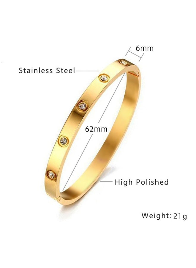 MANBO Women's Heart-Shaped Bracelet Set - CZ-Inlaid Stainless Steel Hinge Design with Crystal Oval Bracelet, Perfect Valentine's Day & Birthday Gift for Her - Image 2